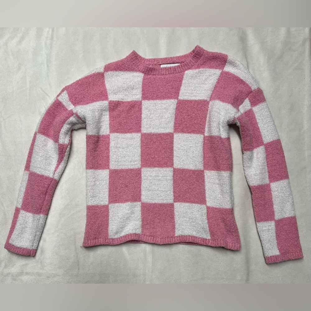 Cupcakes & Cashmere Pink & White Checkered Long Sleeve Top / Girls (Kids) Size M
